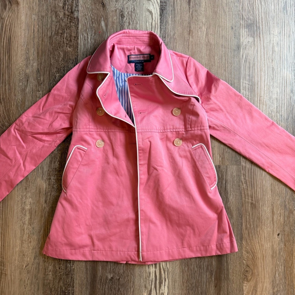 Vineyard Vines‎ | Women's XS | Pink Pea Coat Style Jacket Stripped Lined